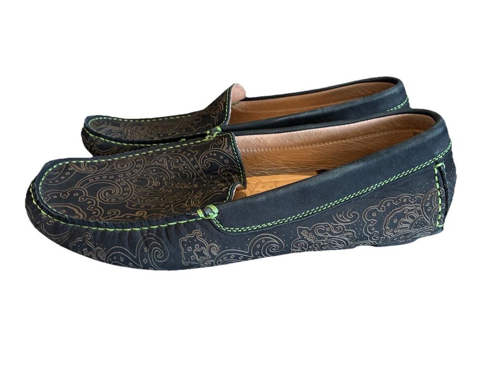 Robert Graham Men's Soprano Black Paisley-Print Suede Drivers shoes size 9